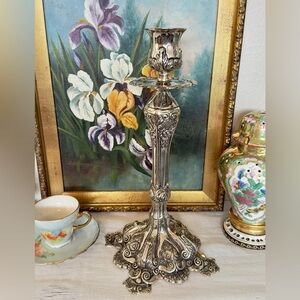 Vintage Silver-Plated Rococo Candlestick (11.5”)